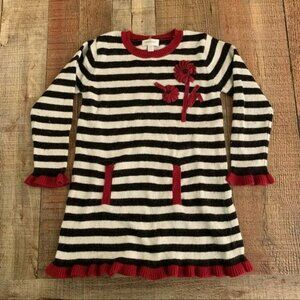 Savannah girls soft long sleeve black and white striped dress -6X